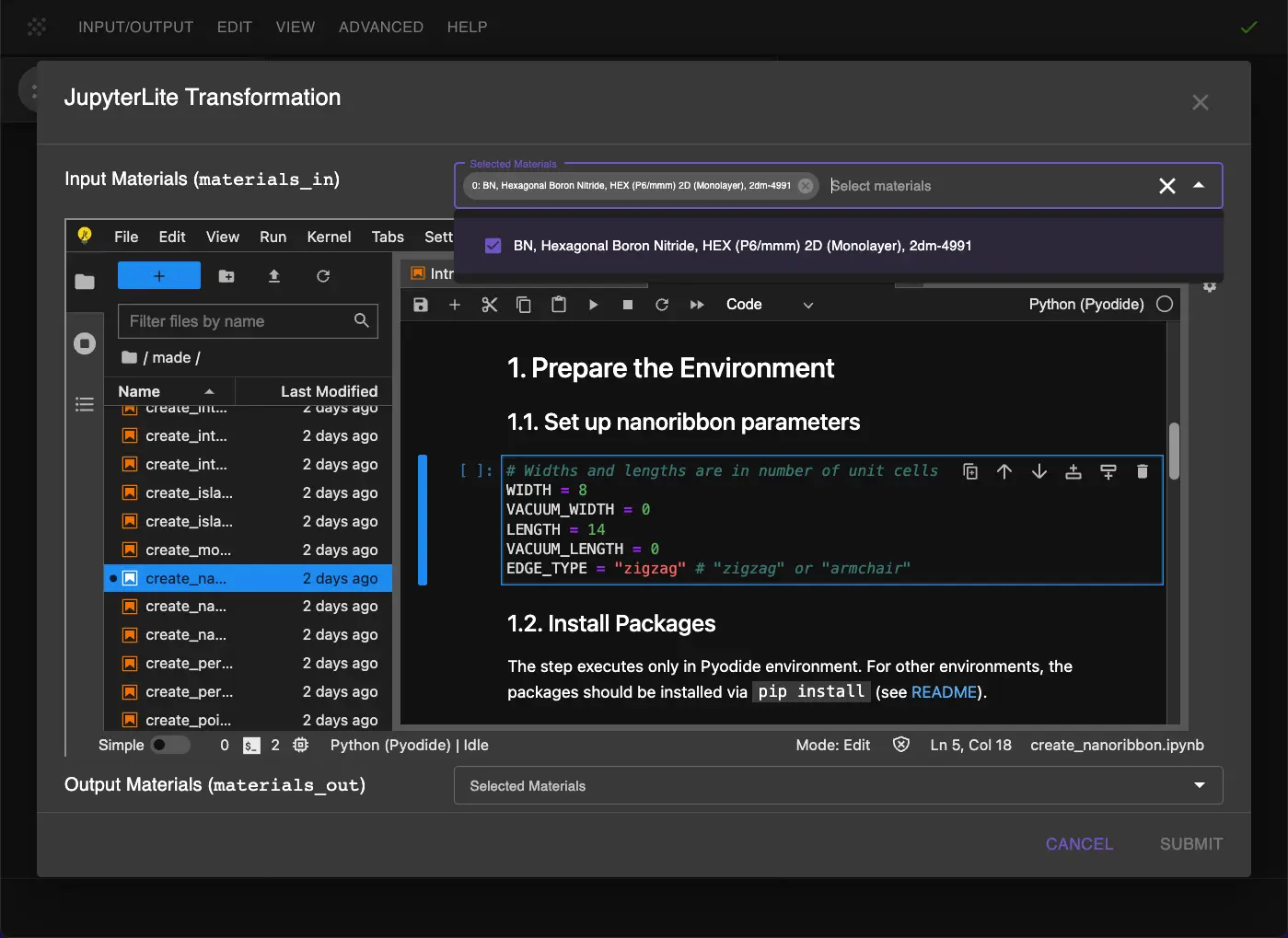 Nanoribbon Parameters